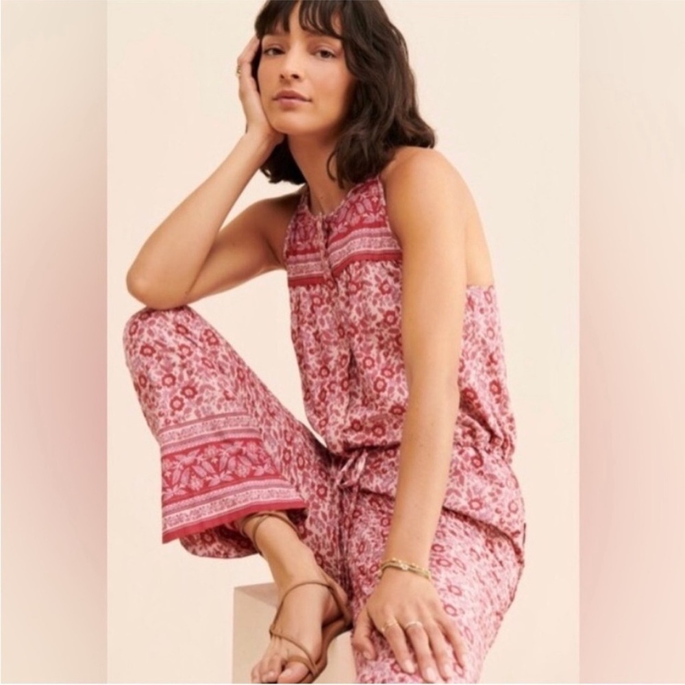 Faherty Adella Pink Floral Organic Cotton Jumpsuit Size Small NWT - Picture 2 of 11